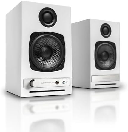 Audioengine HD3 Wireless Speakers with Bluetooth - 60W Powered Computer Speakers for Desktop Monitor and Home Music System with aptX HD Bluetooth, AUX, USB, RCA, 24-bit DAC (White, Pair)