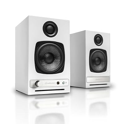 Audioengine A2 HD (HD3) White 60 Watt Pc Speakers for Desktop and S6 Gray Subwoofer for Music Gaming Movies Studios Dorms Bedrooms Offices