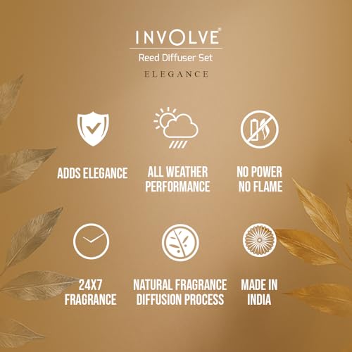 Image of Involve your senses Wood Elegance Reed Diffuser Set- Golden Musk Glory and Silver Aqua - 120 ml|Oil Diffuser with Free 10 Reed Sticks|Room Freshener for Home, Bedroom|Gifts Set (Pack of 2)