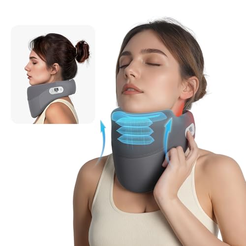 Cervical Traction Device for Neck Pain Relief, Neck Stretcher with Stepless Height Adjustment, Neck Brace with Heating for Home/Office/Travel, Christmas Gifts for Him/Her/Men/Women/Dad/Mom