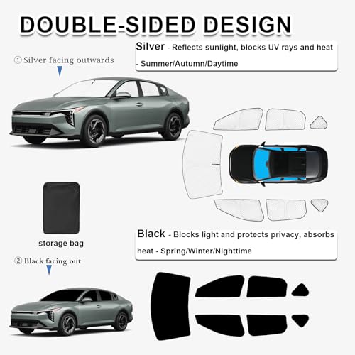 Image of KMF Sun Shades for KIA K4 2025 2026 Accessories, Full Car Window Covers Sunshade for Windshield Side Rear, UV Block and Privacy Blackout for Car Camping Outdoor 7Pcs