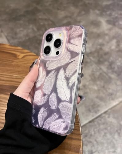 Image of COVERLY 3D Aesthetic Cute Trendy Bling Case for iPhone 12 Pro Luxury Glitter Colorful Dream Feather Art Laser Printing Phone Case for Women Girls Teens Girly Gradient Luxe Leaf Sparkling Cover