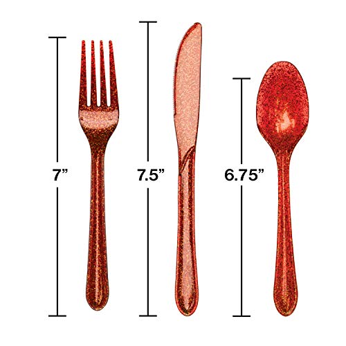 24-Piece Glitz Premium Plastic Cutlery Assortment, Red Glitter #TOP17