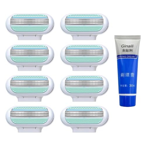 GUOYOU 8 Pezzi Lametta Donnas 1 Pezzi Crema da barba Lame a 3 Strati con Striscia Lubrificante Lamette Donnas Smooth Sensitive Lamette per La Rasatura di Tutte Aree del Corpo