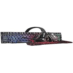 Teclado Gx Gaming Scorpion K8 Scorpion - Pack Gaming 4 en 1, Teclado Qwerty Español Membrana + Ratón LED + Auricular + Alfombrilla , Eficaz para Juegos, Color Negro