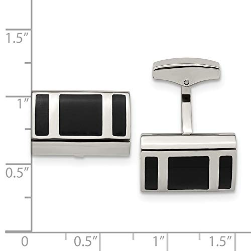 Mancuernillas rectangulares negras de caucho y acero inoxidable miniatura 3