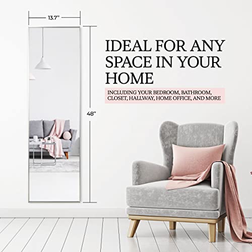 Mirrotek Over The Door Mirror Full Length 13.7" X 48" - Aluminum Frame Bathroom Mirror, Slim & Mountable Body Mirror Full Length, Shatterproof Full Body Mirror For Door, No Tools Required - Silver #TOP6
