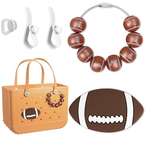 MOVOLIVI Bogg Bag Accessories Set 2PCS Bogg Bag Charms Keychain with 3PCS Key Holder Beach Accessories for Christmas Funny Gifts (Football)
