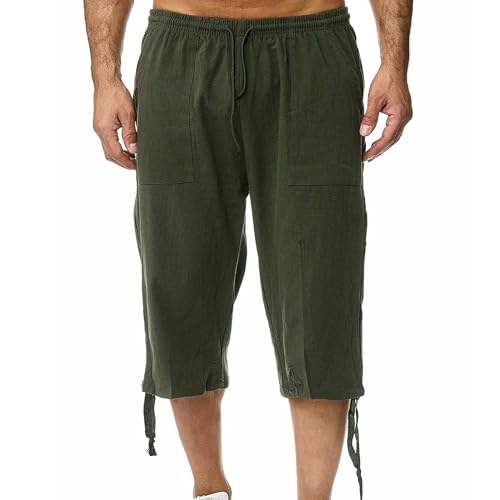 JEShifangjiusu Men's Baggy 3/4 Linen Capri Pants Summer Drawstring Short Below Knee Yoga Pants with Pockets2