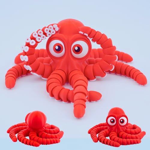 Image of 3D Printed Cute Octopus Toys,Flexible Joint 3D Printed Animals(Red) | boy toys age 6-8,Animal Figurine,Easter Basket Stuffers for Kids, 3D Printed toys, Classroom Prizes Supplies