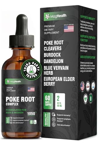 Poke Root Complex Drops 6-in-1 Tincture | 3rd Party Tested Immune & Lymphatic System Support Liquid | Cleavers Dandelion Elderberry Burdock & Blue Vervain | 2 oz (60 Servings)
