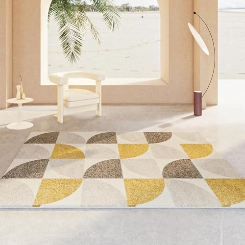 Tapis moderne géométrique jaune et beige 150x180 cm lavable