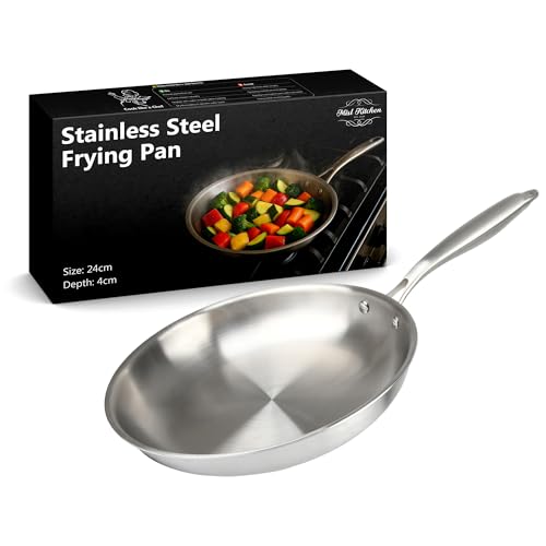 MISL HOME - Steel Frying Pan - 3-Ply 24cm Cooking Pan – Induction Frying Pan Compatible with Oven & Dishwasher Safe, Heavy-Duty Cookware – Ideal for Gas, Electric, Ceramic Cooktops.