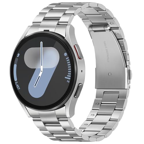 Suphart Correias de metal compatíveis com correia Samsung Galaxy Watch 7 6 5 4 FE 44 mm 40 mm, pulseiras de aço inoxidável para Galaxy Watch 6 Classic 47 mm 43 mm/5 Pro 45 mm, prata
