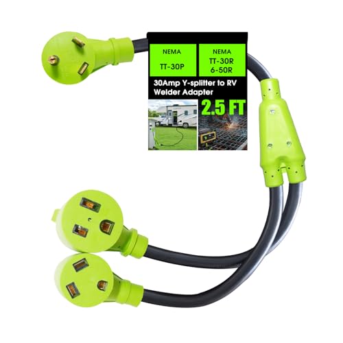 HonestRv 30 Amp 125V Y Splitter for RV Camping and Welder, NEMA TT-30P to TT-30R/6-50R Splitter Cord, Adapter for 30Amp RV Charger and 50Amp Welder Adapter, 3/10 AWG, 2.5FT