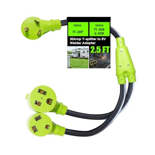 HonestRv 30 Amp 125V Y Splitter for RV Camping and Welder, NEMA TT-30P to TT-30R/6-50R Splitter Cord, Adapter for 30Amp RV Charger and 50Amp Welder Adapter, 3/10 AWG, 2.5FT