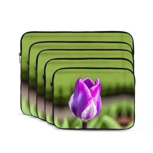 Purple Tulip Print Laptop Case Bag Shockproof Protective Cover Briefcase with Tablet Notebook2