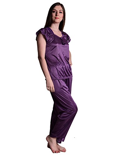 Image of Women's Soft & Smooth Satin Solid Nightwear Payjama Tikkle Night Suit Set