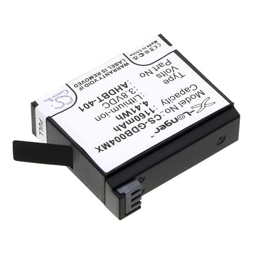 CS GDB004MX Batería 1160mAh Compatible con [GoPro] Hero 4, Hero 4 Black, Silver, 4+ sustituye 335 06532 000, AHDBT 401