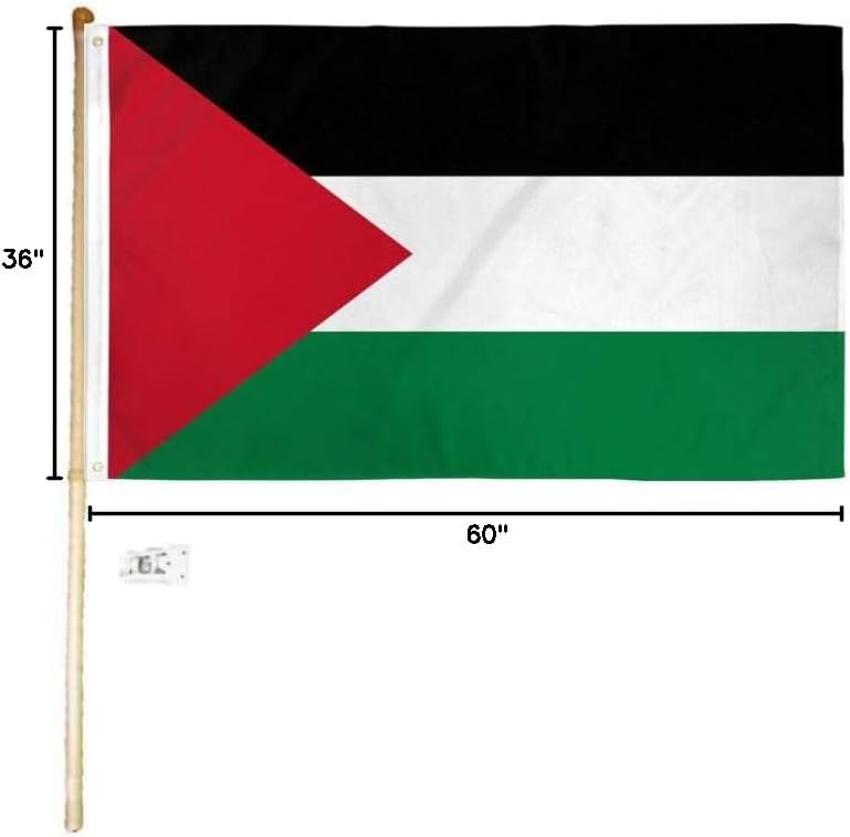 3x5 3'x5' Palestine Polyester Flag With 5' (Foot) Flag Pole Kit With Wall Mount Bracket & Screws (Imported)