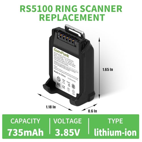 GsevPuek 735mAh for Zebra RS5100 Battery,BT-000397 Replacement RS51 RS5100 RS61 RS6100 2D RS51C0 RS51B0 RS60B0 Ring Scanner Battery,BT-000398 BTRY-RS51-7MA-01 BTRY-RS51-4MA-01(5-Pack) by GsevPuek - Image 4