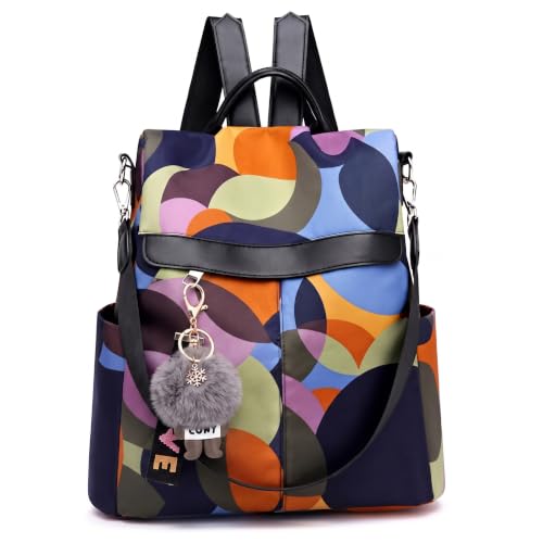 COFIHOME Mochila antifurto feminina, exclusiva geométrica pequena, bolsa Oxford resistente à água, Colorido., Medium