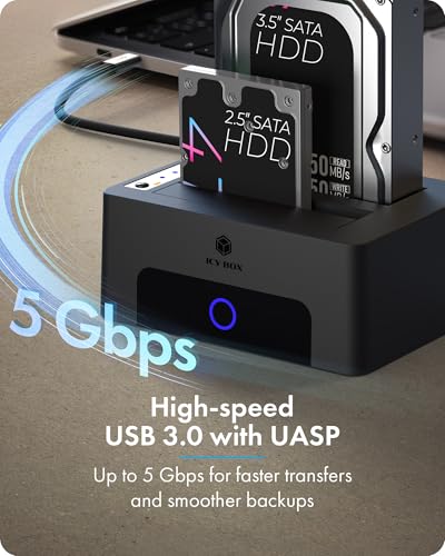 ICY BOX Hard Drive Docking Station Dual Bay USB 3.0 to SATA with Duplicator/Offline Clone Function External Hard Drive Dock for 2.5\'\'/3.5\'\' HDD SSD Max Up to 60TB (30TB*2) Support UASP Plug&Play