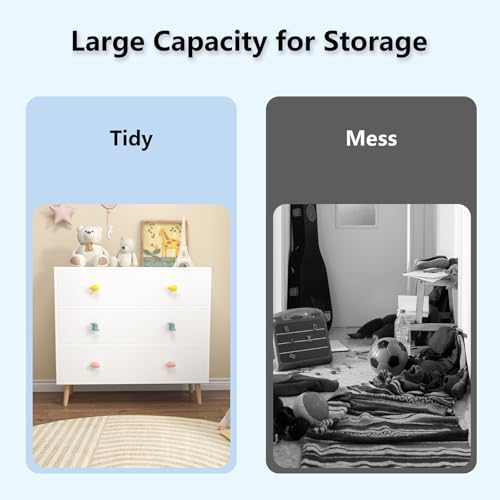 Image of 3-Drawer Chest of Drawers with Colorful Cartoon Handles, Anti-Dumping White Dresser with Solid Wood Legs,Storage Cabinet for Living Room, Closet, Apartment