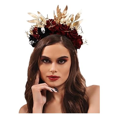 IYOU Halloween Skull Flower Hair Headband Cover