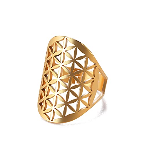 Amaxer Edelstahl Blume des Lebens Mandala Heilige Geometrie Ring...