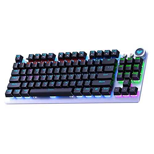 Aula Tkl Mechanical Gaming Keyboard，2.4G/Bt5.0/Wired，Wireless 87 Keys Rainbow Led Backlit Tenkeyless Bluetooth Keyboard With Blue Switch-Black #TOP5
