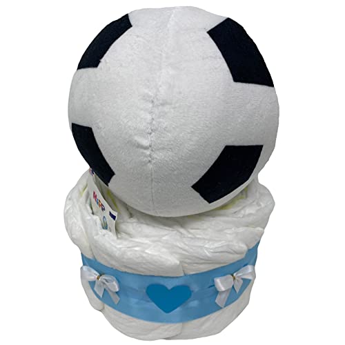 Kleine Windeltorte Fußball 20 tlg. für Jungen in blau. Geschenk zur Geburt Taufe oder Babyparty. (Blau / Fußball) Cover
