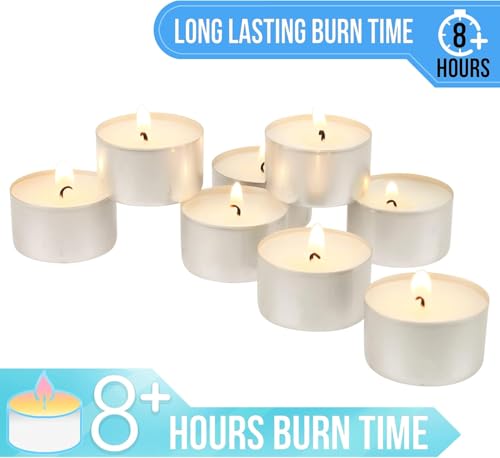 Image of Stonebriar Tea Light Candles - 8 Hour Burn Time, Unscented Long-Lasting Candles for Home Decor & Special Occasions, Pack of 300, White
