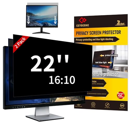 Ceydebne [2 Pack] 22 Inch Privacy Screen Protector - 95% Blue Light Blocking Anti-Glare Monitor Filter for 16:10 Widescreen - Anti-Scratch Privacy Shield
