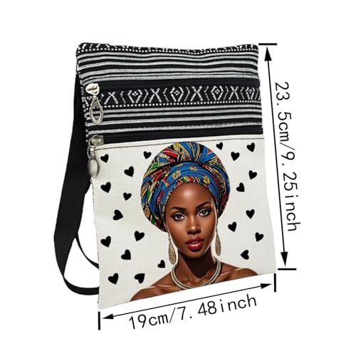 African American Messenger Bag Small Ethnic Pattern Printed Adjustable Strap Crossbody Zipper Pouch Heart Black Woman Phone Organizer Wallet Cute Shoulder Handbag for Black Women2