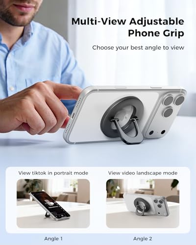 Image of SUPERONE Two-Sided Magnetic Phone Ring Grip for MagSafe Adjustable Holder | 360 Rotation Magnetic Phone Ring Holder, Removable MagSafe Kickstand Accessories Compatible with iPhone 17-12 Series - Black