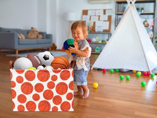 Image of NTAOHAMPER Rectangular Basketball Storage Basket , Storage Bin with Handles,Baby Room Decor,Gift Basket(Basketball)