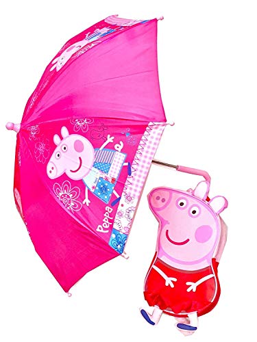 Trade Mark Collections Ltd para Peppa Pig 3D estilo mochila a prueba de salpicaduras y paraguas fácil de limpiar para niños de regreso a la escuela y kit de mochila