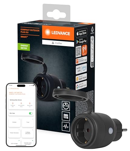 LEDVANCE SMART+ MATTER Outdoor Plug, kompakte Außensteckdose mit Energieverbrauchskontrolle, steuerbar über Matter over WiFi, kompatibel mit Alexa, Google Home und Apple Home, 1er-Pack