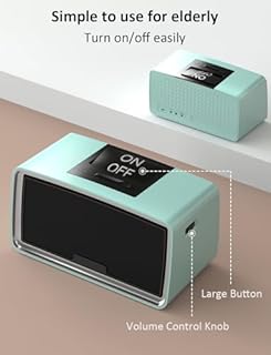 iGuerburn Simple Music Player for Dementia Elderly Seniors Easy MP3 Player as Alzheimers Dementia Visually Impaired Patients Product Gift One-Touch Controls ON/Off Retro Music Box (Cyan)