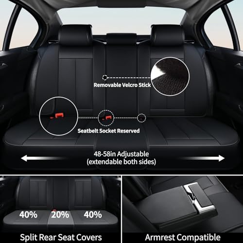 Image of FLORICH Car Seat Covers Full Set, Automotive Seat Covers, Black Car Seat Cover, Waterproof Seat Protectors Universal fit for Car Truck Van SUV - Black