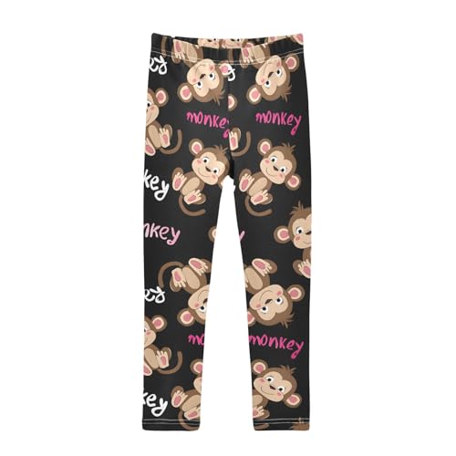 ALAZA Girls' Leggings Children's Yoga Pants Skinny Printed Dance Monkey Cute Black Comfortable 4T