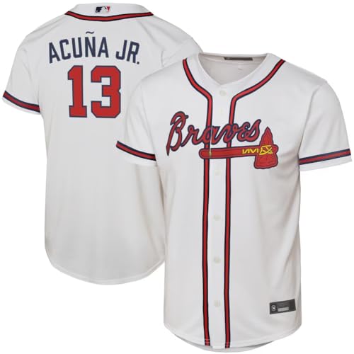 Ronald Acuna Jr. Atlanta Braves #13 White Youth Cool Base Home Replica Jersey (Medium 10/12)
