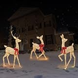 2D Lighted Reindeer Christmas Decorations Outdoor - Large 4FT Gold Deer Family...