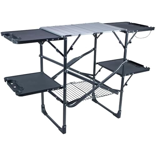 GCI OUTDOOR Slim-Fold Cook Station | Portable Folding Kitchen Table with a Heat Resistant Tabletop, 4 Side Tables & Storage Rack, Perfect for Picnics & Camping Trips