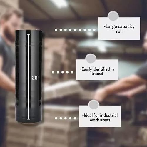 Psbm Machine Black Stretch Wrap, 1 Pack, 20 Inch X 5000 Feet, 80 Gauge, Dark/Opaque Color Plastic Cling Designed For Pallet Machine Applicators #TOP3