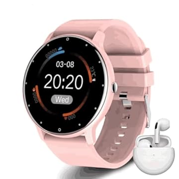 Relógio Inteligente Masculino Desportivo,Rastreador de Atividades,Tela Sensível ao Toque,Pulseira de Silicone Homens Smartwatch Chamada de Bluetooth Duas Pulseiras e Fone de Ouvido- COR ROSA