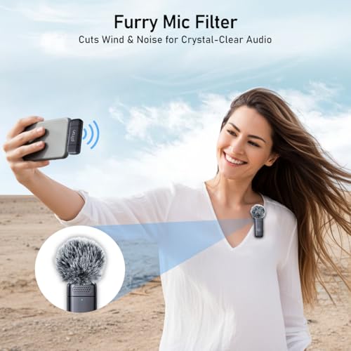 Image of pTron KWM-2 Type C Wireless Microphone with Charging case w /Noise Cancellation, 48Hrs Battery, 20m Wireless Range, Collar Mic for DSLR /iPhone /Android, Vlog, Streaming /Zoom Meeting (Black)