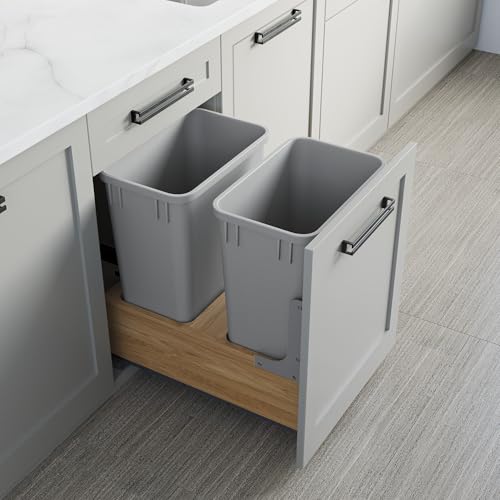 Image of Dowell Double 35Qt Undermount Trash Pull-Out Waste Container with Full Extension Soft-Close Slides, Bottom Mounted, Face Frame /Frameless Min. Cabinet Opening: 15-1 /2 Inch Wide-4008 0218 35