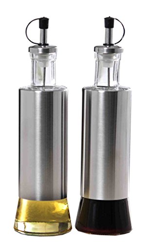 Home Basics Collection Oil and Vinegar Set with Dispenser Olive Oil &Vinegar C Essence 2Pc S/S Oil & Vinegar